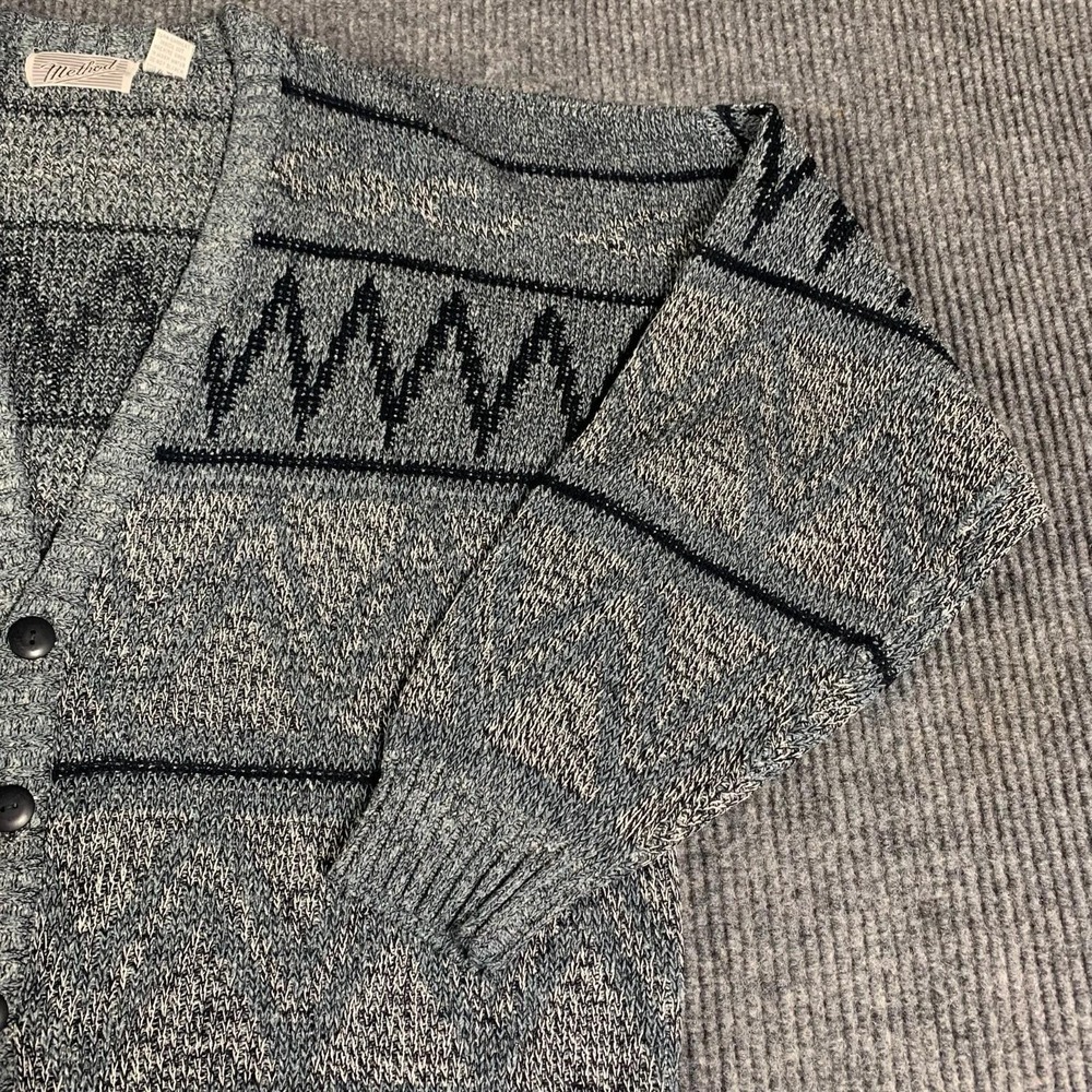 VTG Method Sweater Mens L Gray Cardigan Oversized Baggy Short Retro 90s 3D Knit - Picture 4 of 10
